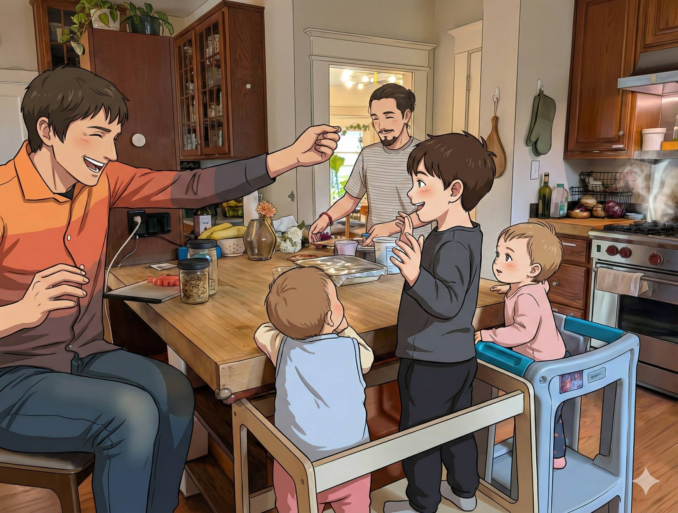 Families cooking together in a warm kitchen